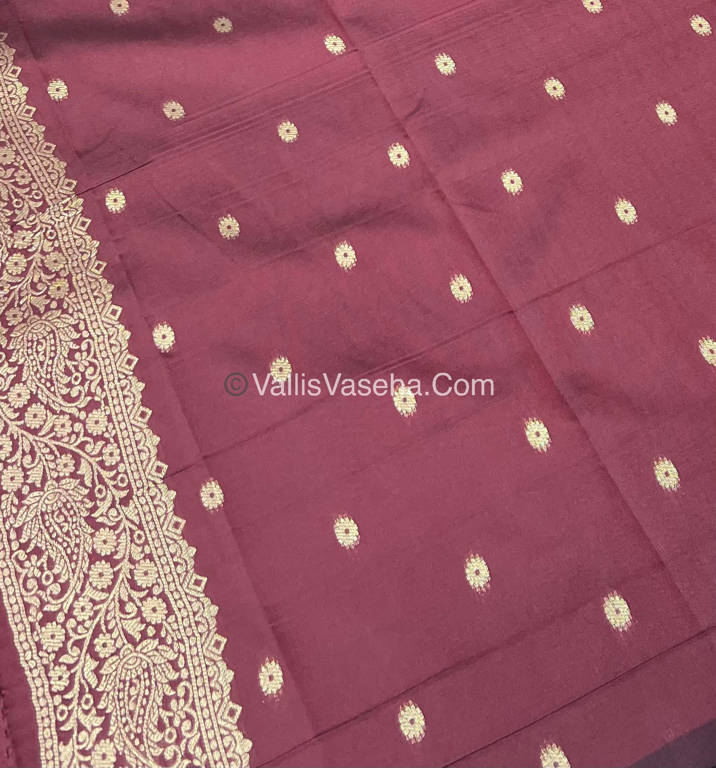Semi Soft Silk - Tree With Double Birds Butta Border - Maroon Shade -VVSSS011