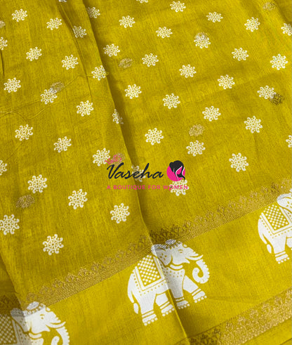 Casual Wear Sarees - Semi Binny / Semi Dola Silk - Lemon Yellow Shade - VVSDS007