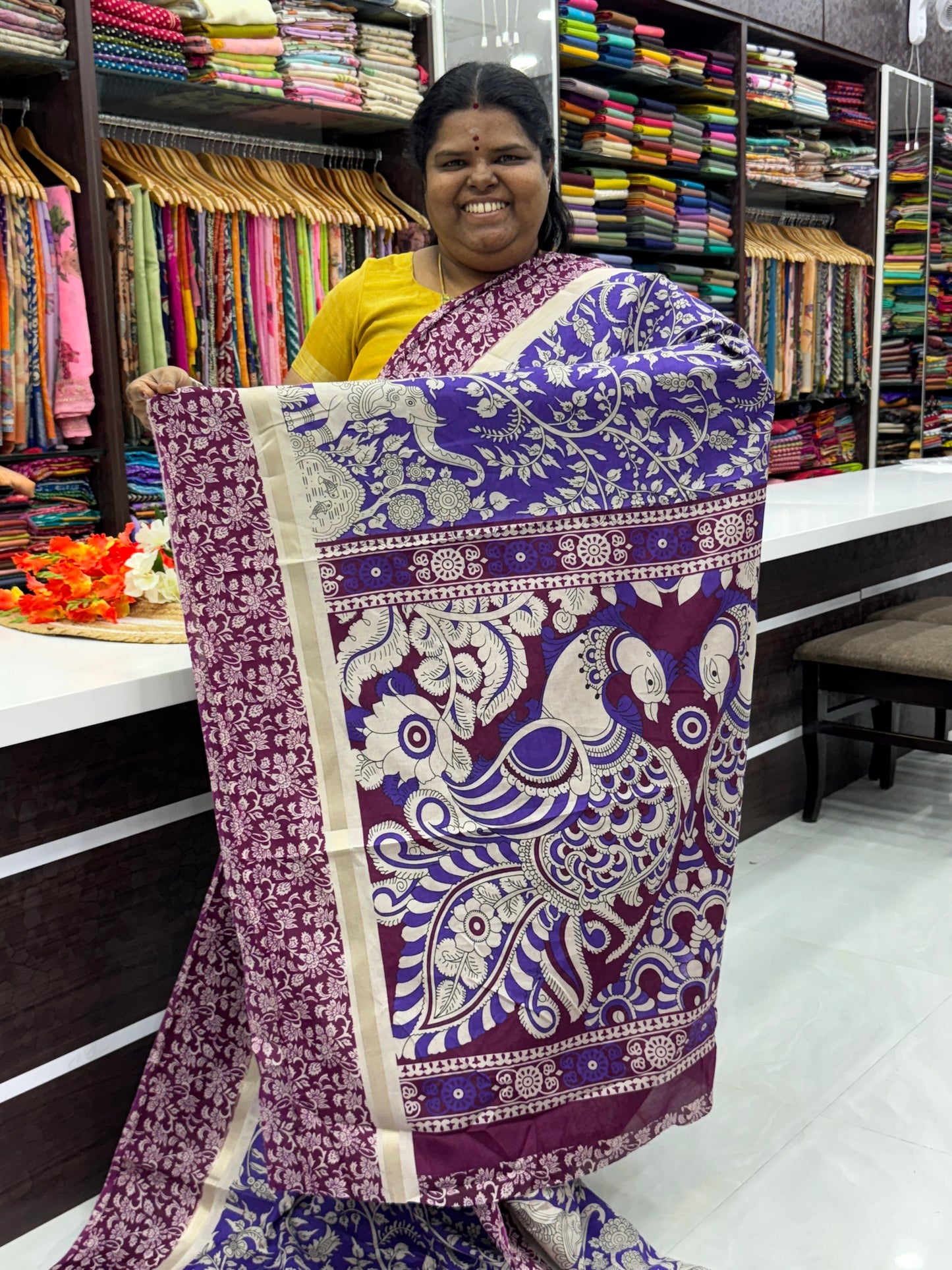 Pre Booking - Casual Wear - Semi Silk Mixed - Kalamkari - Lavendar (Purple) with Purplish Pink - VVSSK001