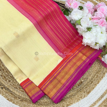 Pure Korvai Silk Cotton Saree - Brown with Peachish Pink - VVKSC004