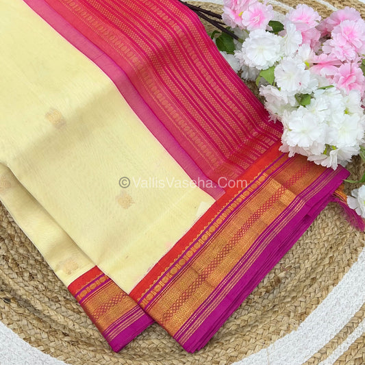 Pure Korvai Silk Cotton Saree - Brown with Peachish Pink - VVKSC004