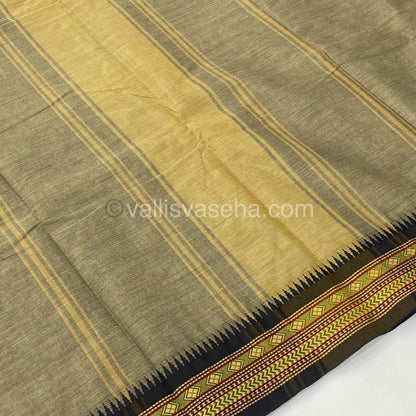 Kanchi Cotton Saree - Dark Grey with Black - VVKCS003