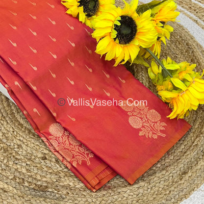 Semi Soft Silk - Flower  Butta Border - Peachish Orange Shade -VVSSS016