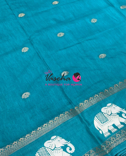 Casual Wear Sarees - Semi Binny / Semi Dola Silk - Blue Shade - VVSDS007