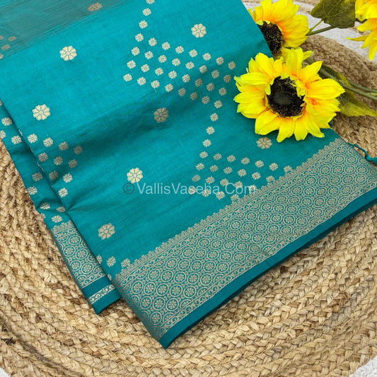 Semi Tussar Silk - Grand Pallu  - Blue Shade - VVSTS025