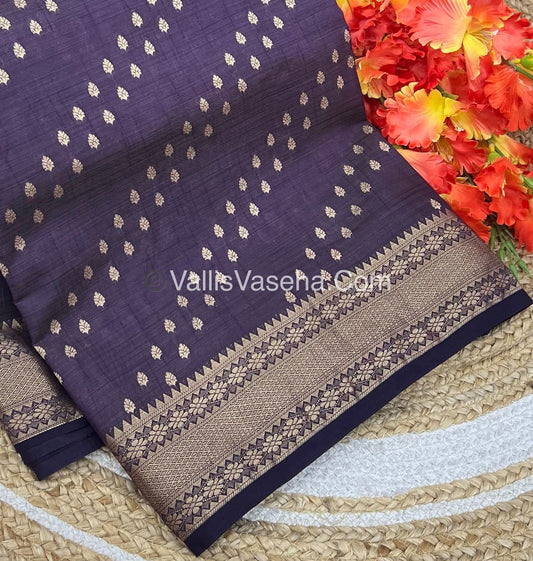 Semi Tussar Silk - Grand Pallu  - Dark Purple Shade - VVSTS017