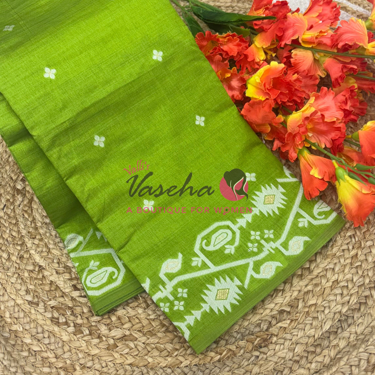 Semi Gicha Tussar Silk -  Green Shade - VVGTS002