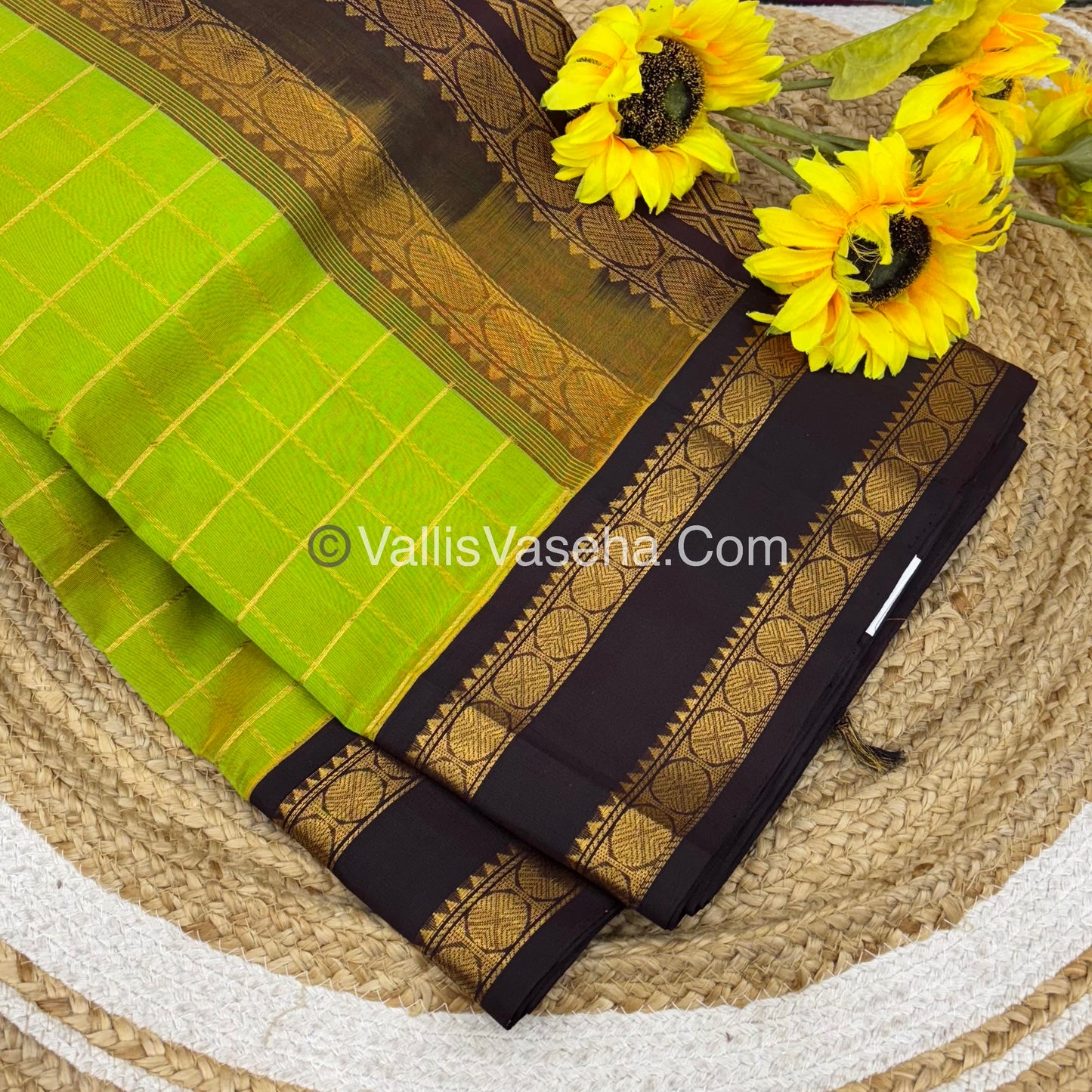 Pure Korvai Silk Cotton Saree -  Green and Dark Wine Brown Shade - VVKSC020