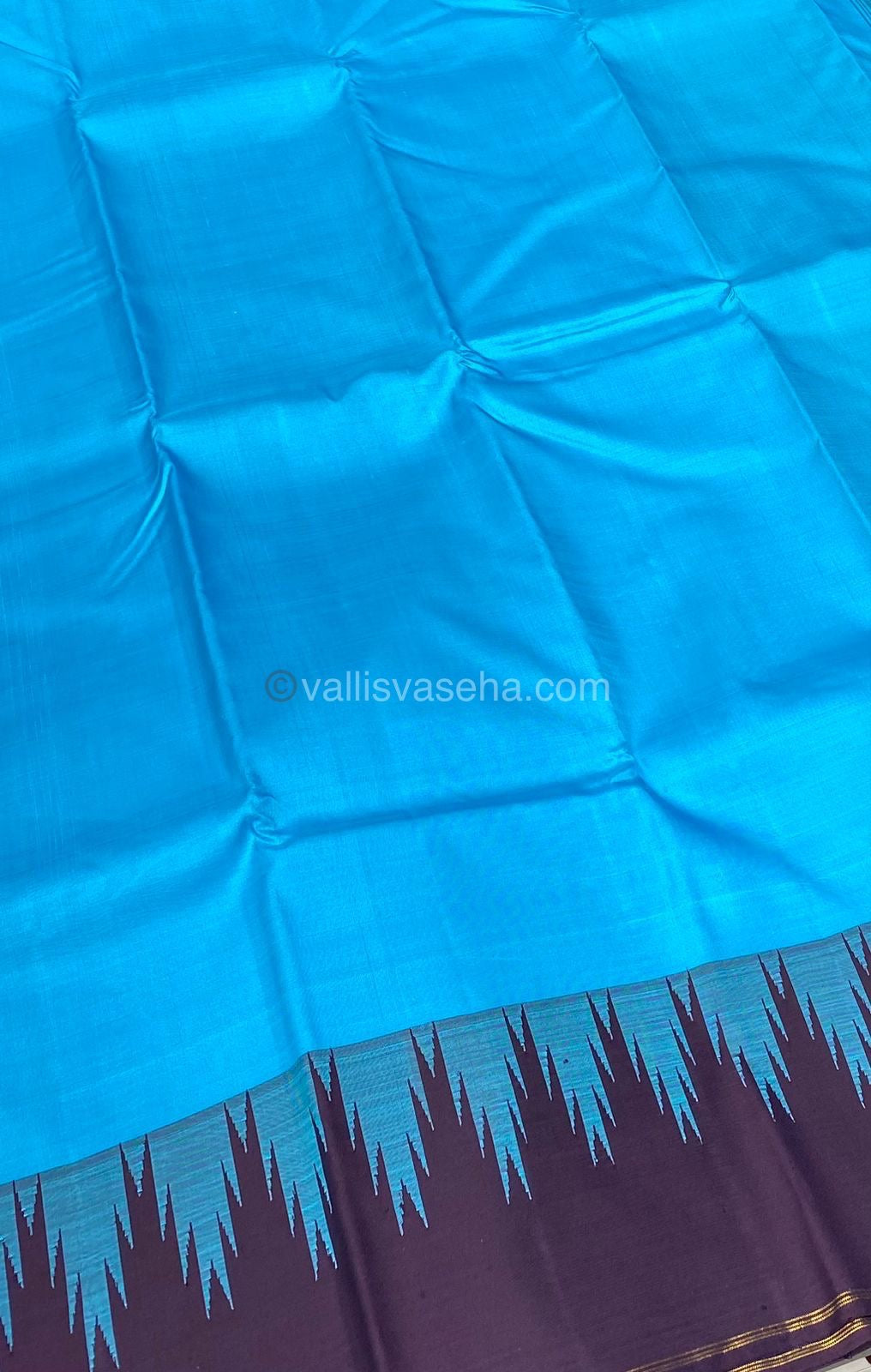 Pure Kanchipuram Silk Saree - Blue with Dark Purple(Pakku color) - Thalampoo - Temple Woven Borders - VVPS006