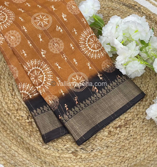 Chanderi Mixed Cotton Saree - Varli Prints - VVMCV001