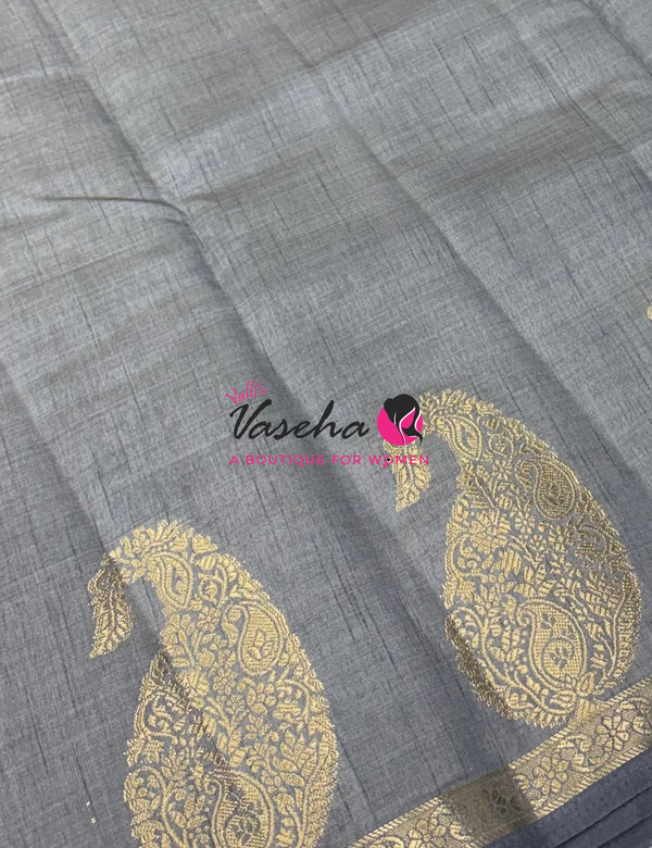 Semi Tussar Silk - Small Mango - Grey   Shade - VVSTS002