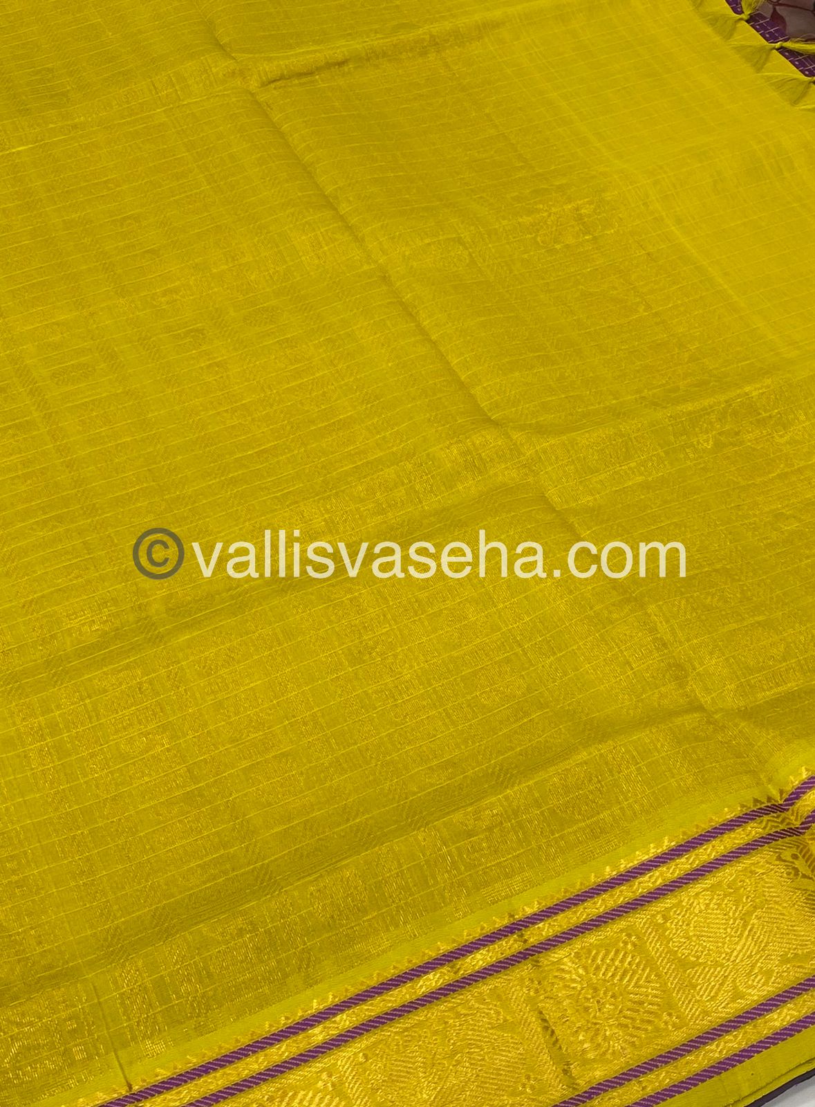 Pure Silk Cotton Saree - Purple with Lemon Yellow - Lakshadeepam Design - VVPLD001