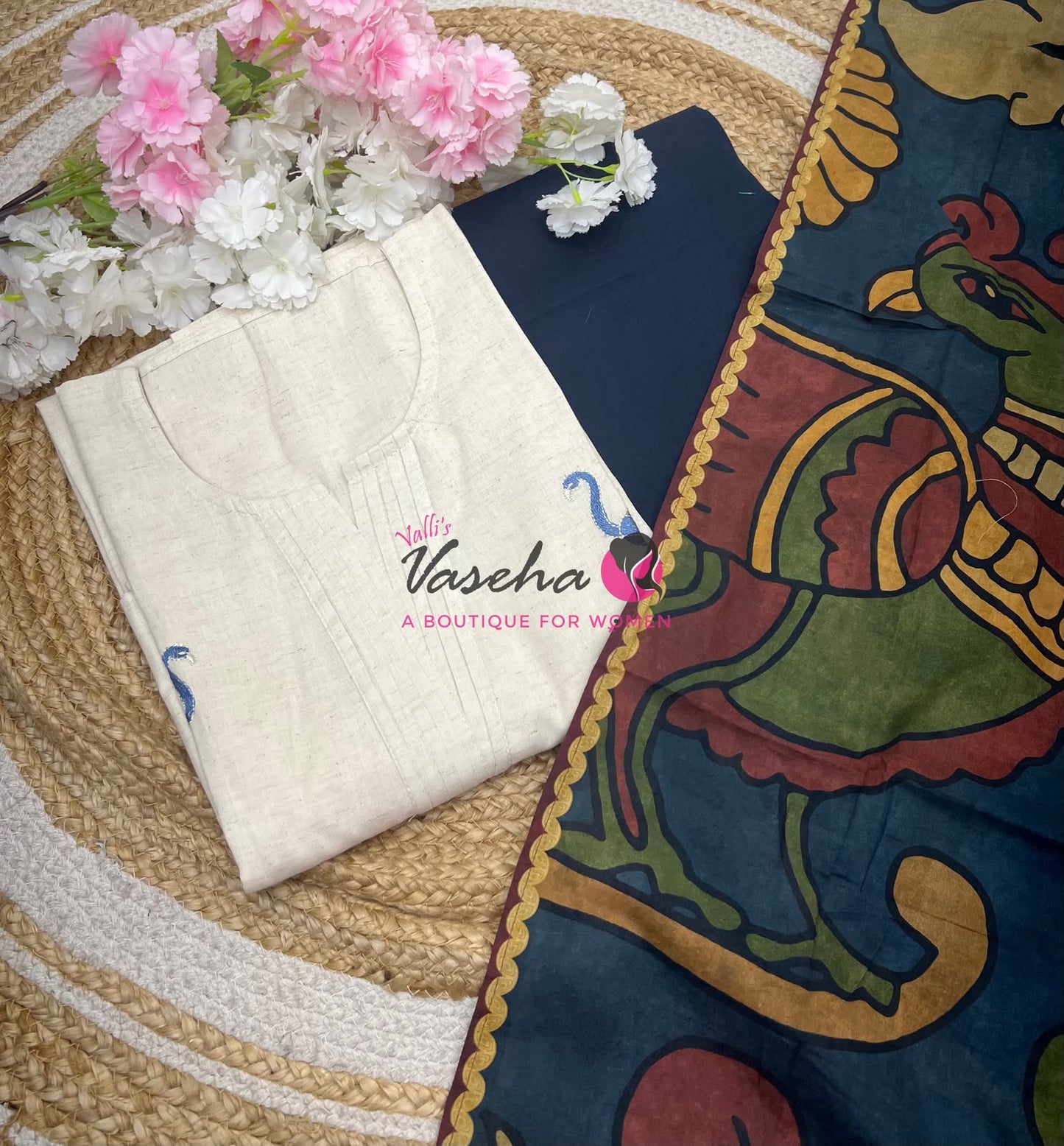 Unstitched Khadi Cotton Material  | Purple With Green | VVUSM047