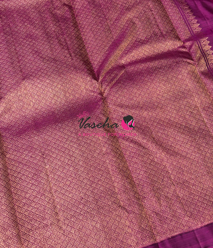 Pure Kanchipuram Silk Saree - Half & Half - Green with Purplish Pink Shade - VVPS064