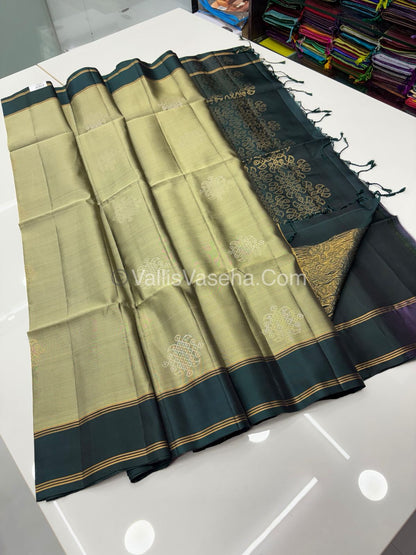 Pure Soft Silk Saree (1.75 Warp)- Kolam Design - Shade Of  Green & Green Shade - VVPSS074