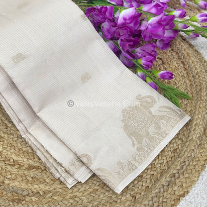 Semi Tussar Silk - Vairavoosi & Elephant Design -  Cream shade-VVSTS019
