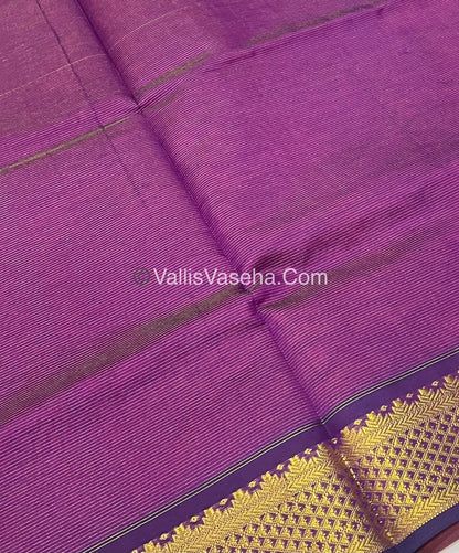 Semi Silk Cotton Saree -  Peachish With Purple Shade - VVSSC008