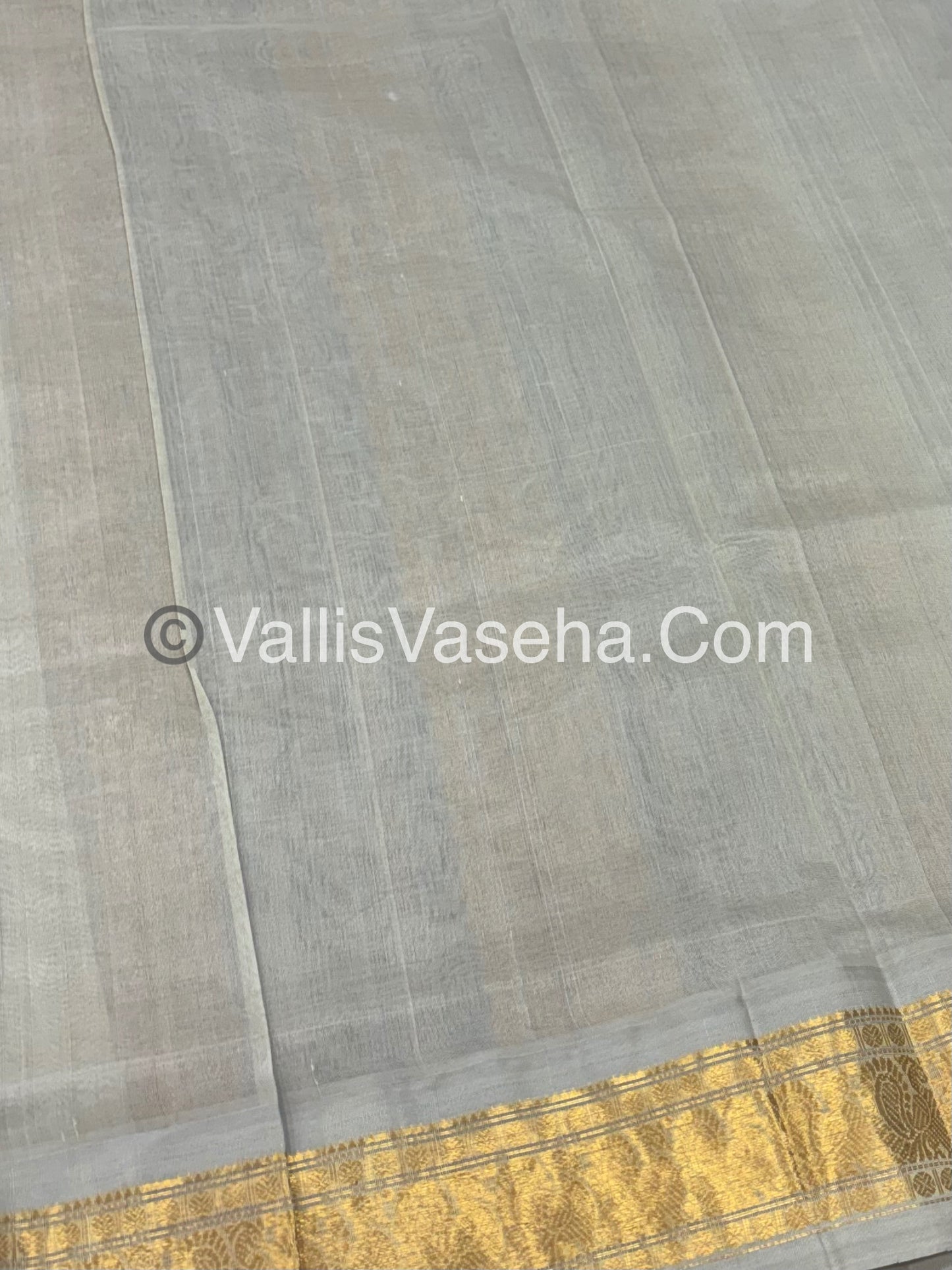 Pure Korvai Silk Cotton - Checks Pattern - Dark Lavender with Creamish Grey Shade  - VVKSC015