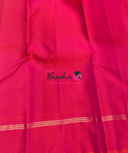 Pure Kanchipuram Silk Saree - Peach With Peacock Blue Combo - VVPS021