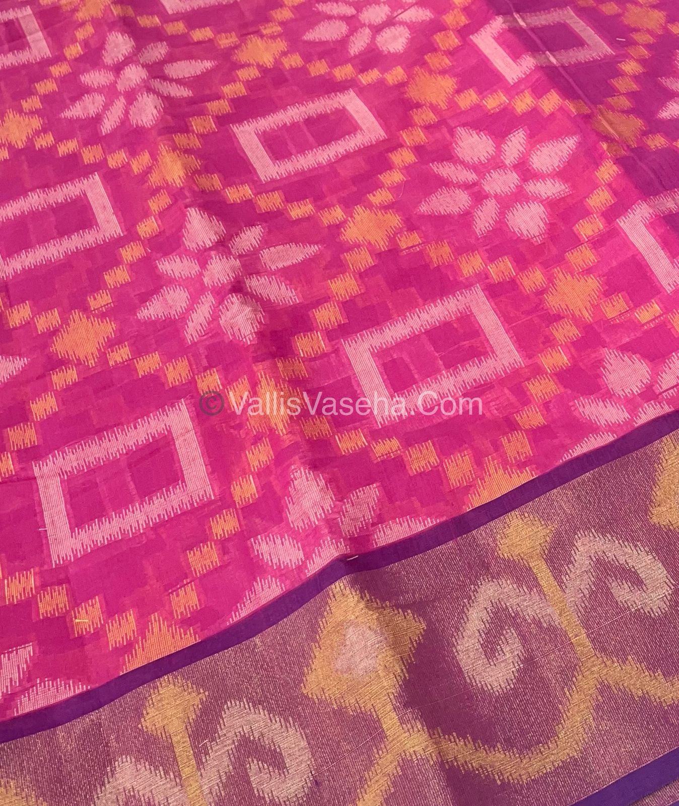 Banarasi Pochampally Weaving Semi Soft Cotton Saree - Pink with Purple - VVBPS001