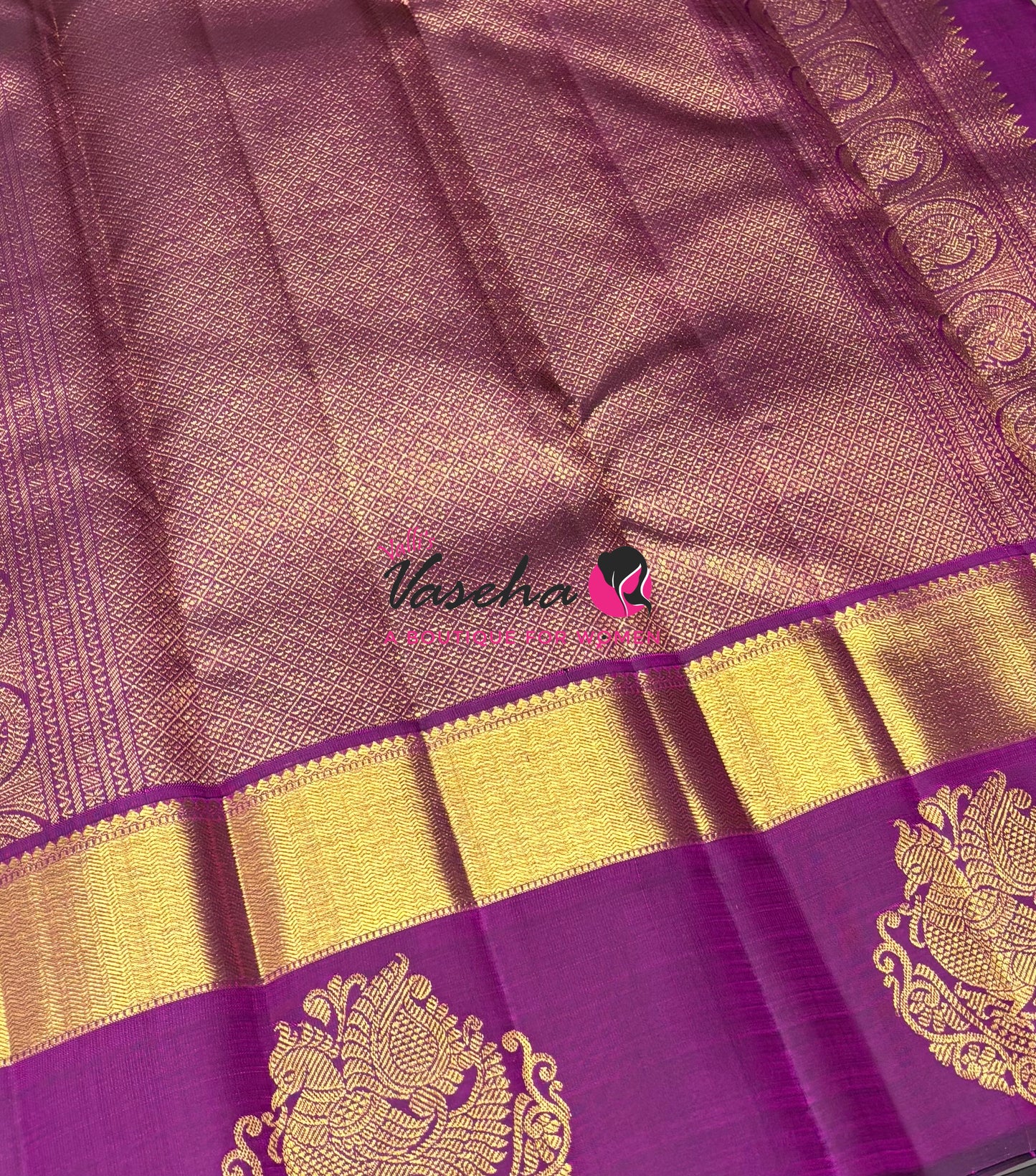 Pure Vintage Korvai Kanchipuram Silk Saree - Chikku / Light Grey & Purple Combo - VVPS006