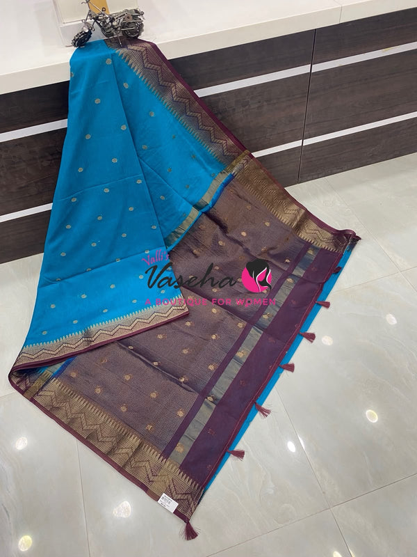 Semi Jute Silk Saree - Blue With Wine Shade- VVSJS002