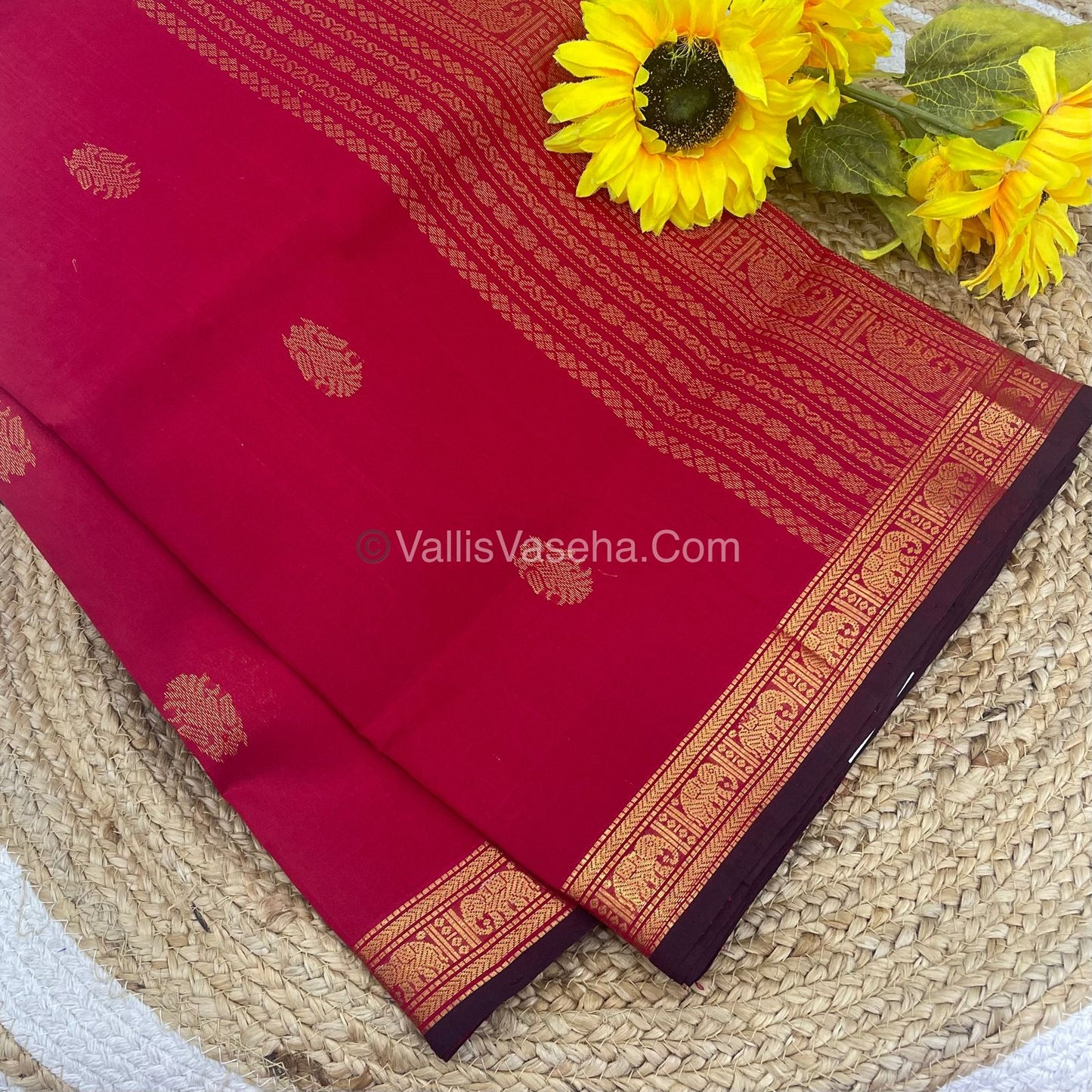 Pure Silk Cotton Saree - Retta Mayil Design - Red shade  - VVRMS001