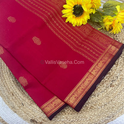 Pure Silk Cotton Saree - Retta Mayil Design - Red shade  - VVRMS001