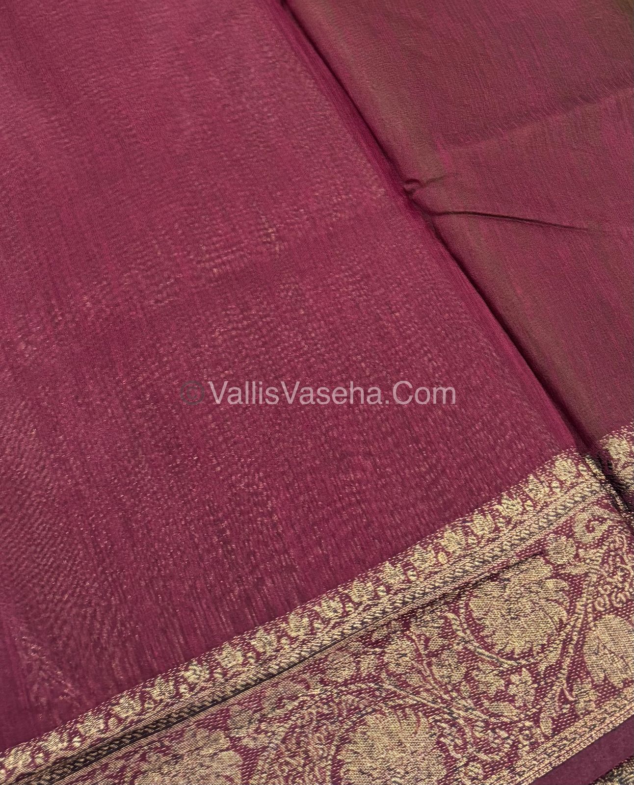 Bamboo Silk Saree - Mehandi Green With Wine Shade - VVBSS007