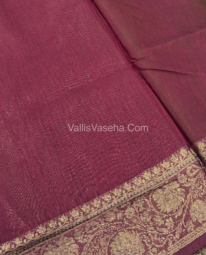 Bamboo Silk Saree - Mehandi Green With Wine Shade - VVBSS007