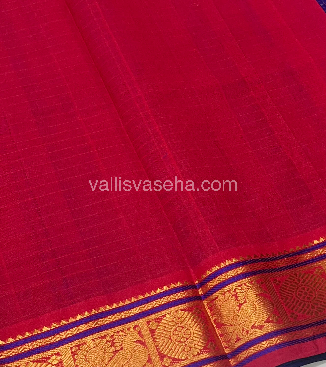 Pure Silk Cotton Saree - Blue  With Red - Lakshadeepam Design - VVPLD001