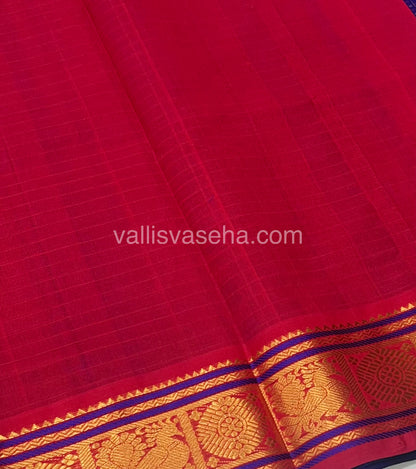 Pure Silk Cotton Saree - Blue  With Red - Lakshadeepam Design - VVPLD001