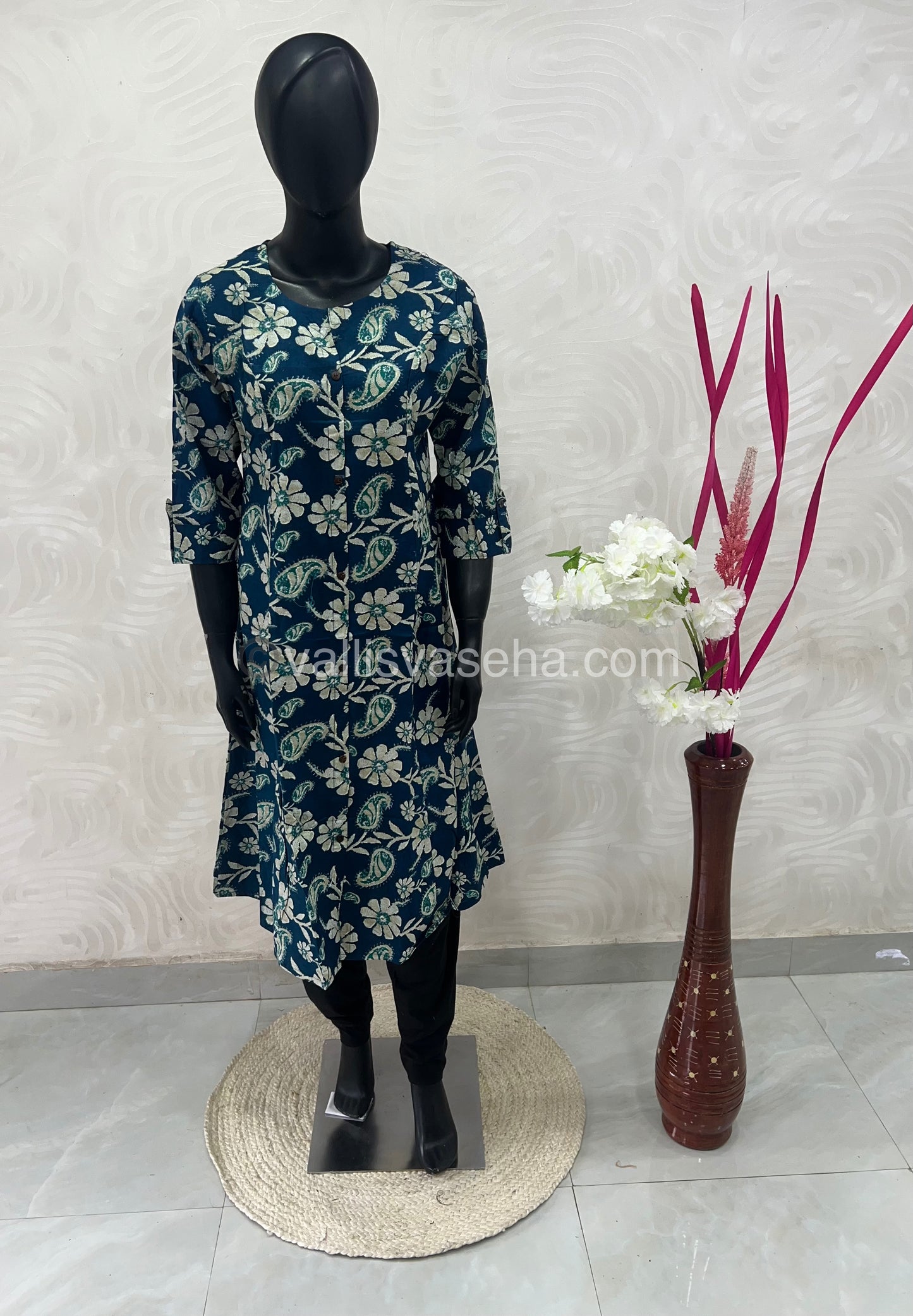 Slub Cotton -  Printed Kurti -  A - Line Cut - VVALK001
