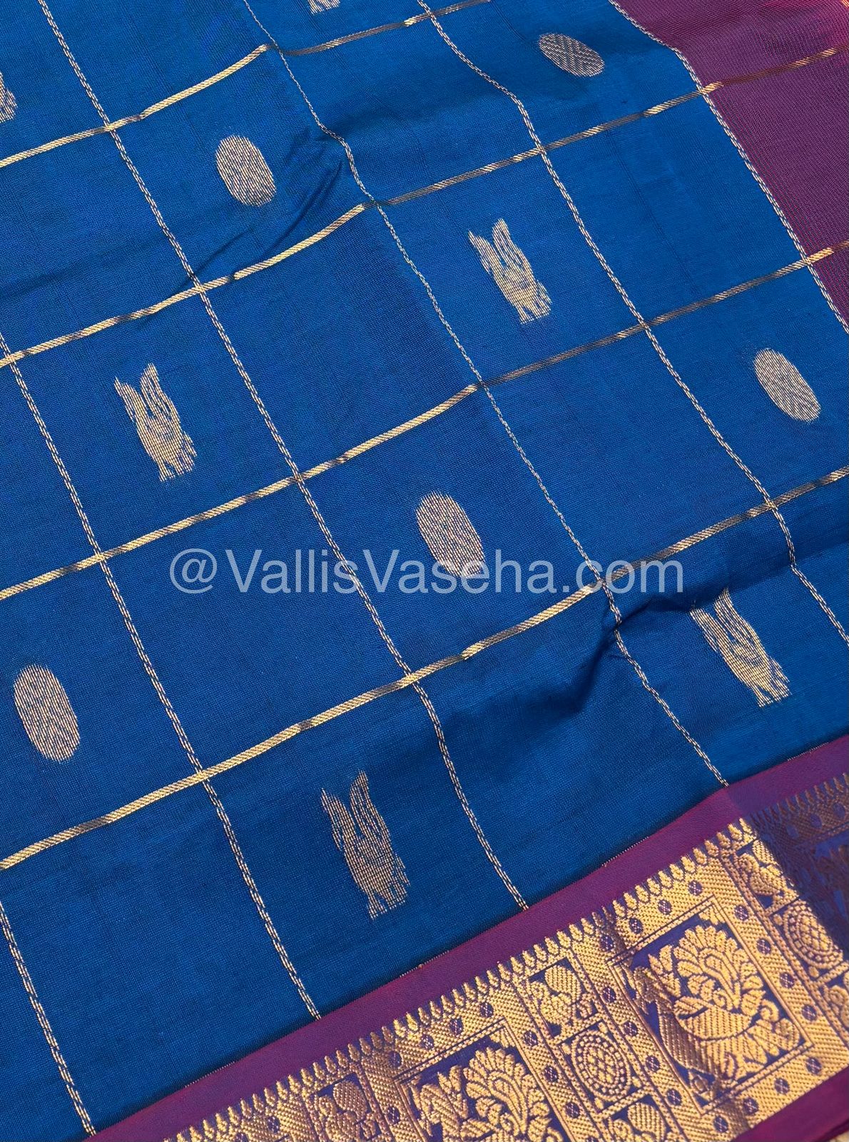 Semi Silk Cotton Saree - Blue with Red shade - VVSSC002