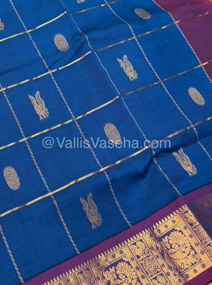 Semi Silk Cotton Saree - Blue with Red shade - VVSSC002