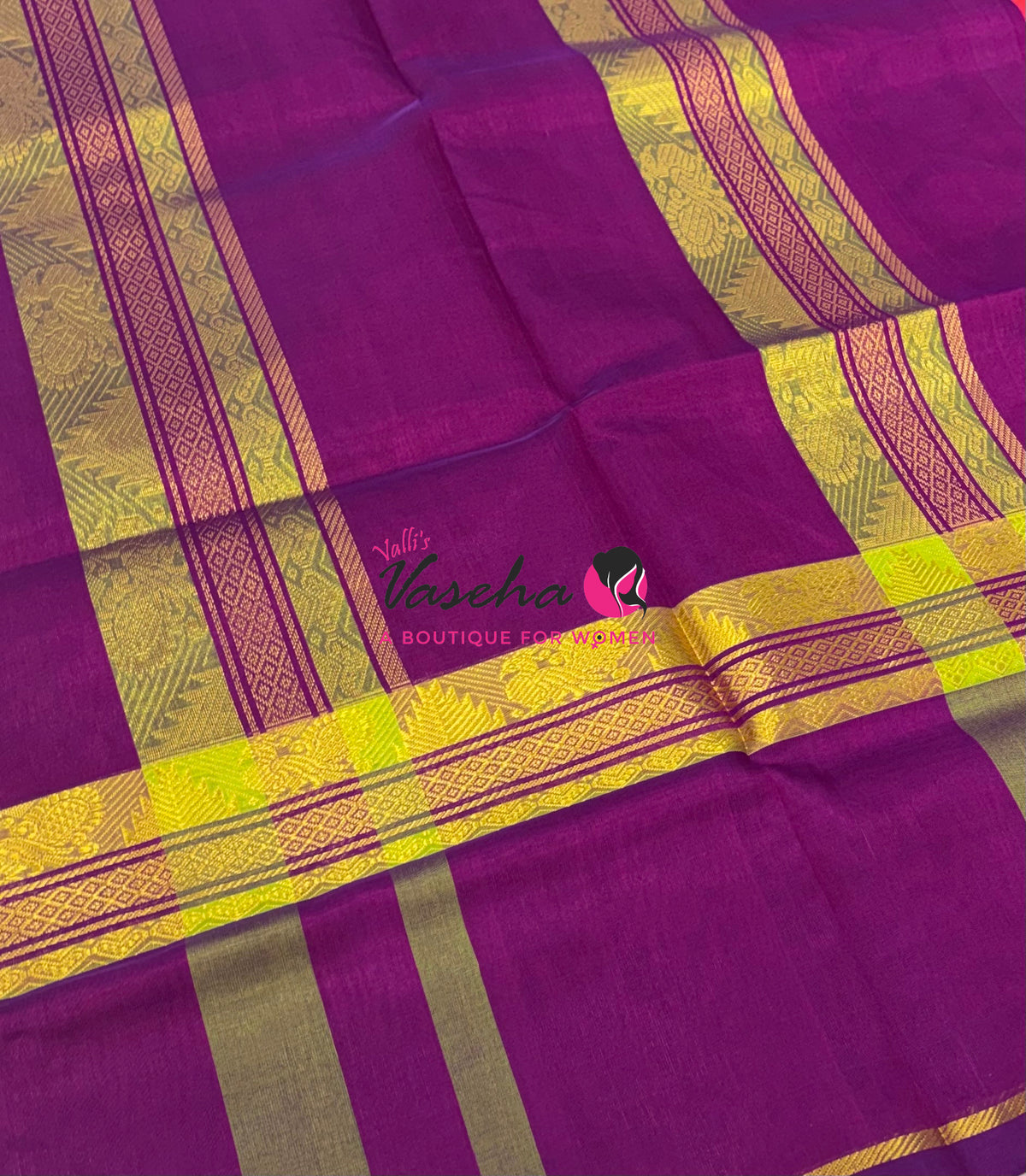 Pure Silk Cotton Saree - Pink & Purple Shade - VVPSC013