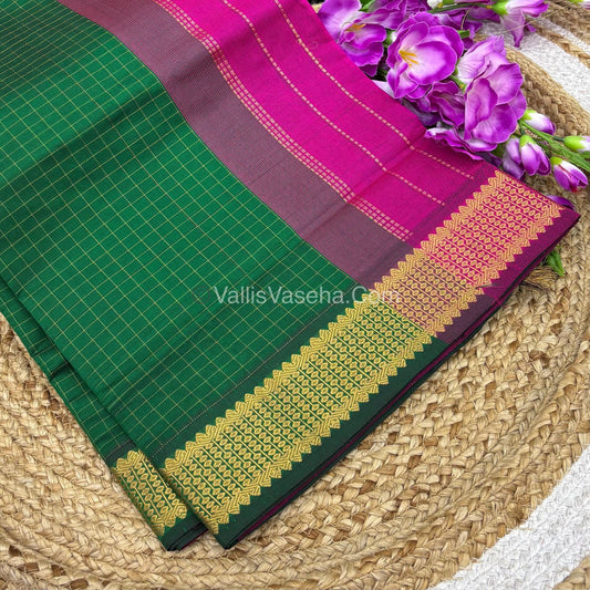 Semi Silk Cotton Saree - Green With Pink shade - VVSSC003
