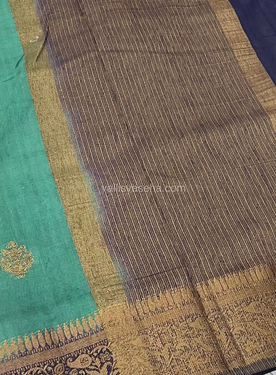 Bamboo Silk Saree - Dusty Green With Navy Blue Shade - VVBSS001