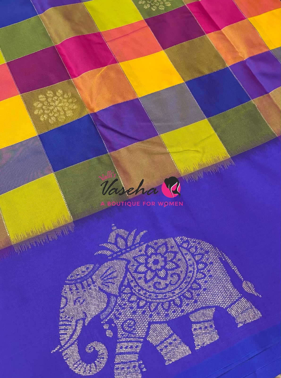 Semi Soft Silk  - Madras Checks Pattern -  Violetish Purple Shade  - VVSSS042