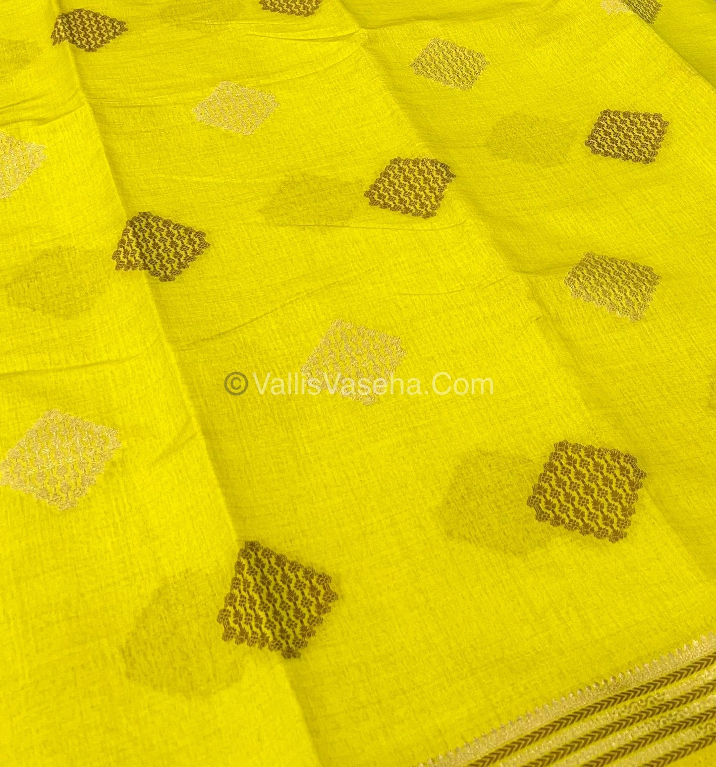 Semi Tussar Silk Saree - Lemon Yellow Shade - VVSTS016
