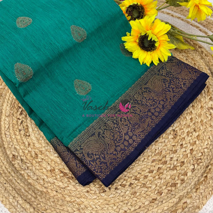 Bamboo Silk Saree- Green with Blue Shade - VVBSS016