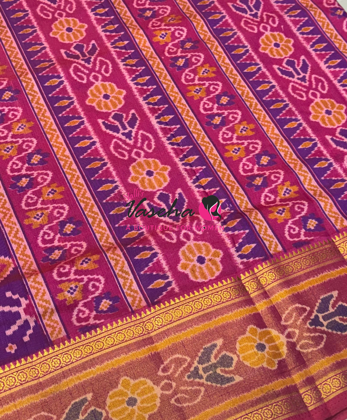Semi Patola | Printed Silk Saree - Purple With Pink Combo - VVSPS001