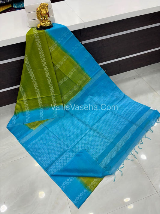 Bhagalpuri Silk - Green  With Blue  - VVBS008