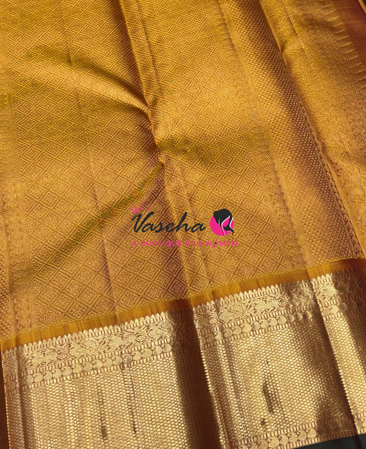Pure Vintage Korvai Kanchipuram Silk Saree - Green With Mustard Yellow - VVPS046