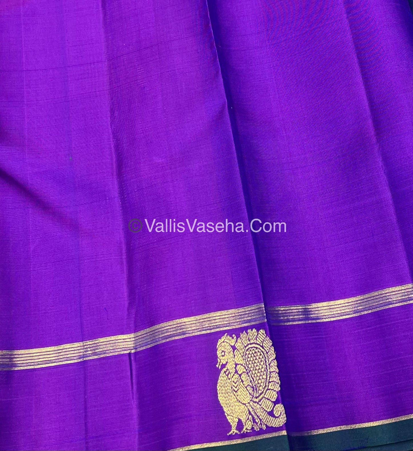 Pure Kanchipuram Silk Saree - Peacock Blue With Purple Shade  - VVPS022
