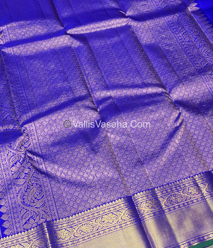 Pure Kanchipuram Silk Saree - Double Tone Bluish Green & Blue Combo - VVPS014