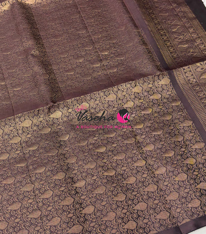 Pure Soft Silk Saree - Green & Brown - VVPSS119