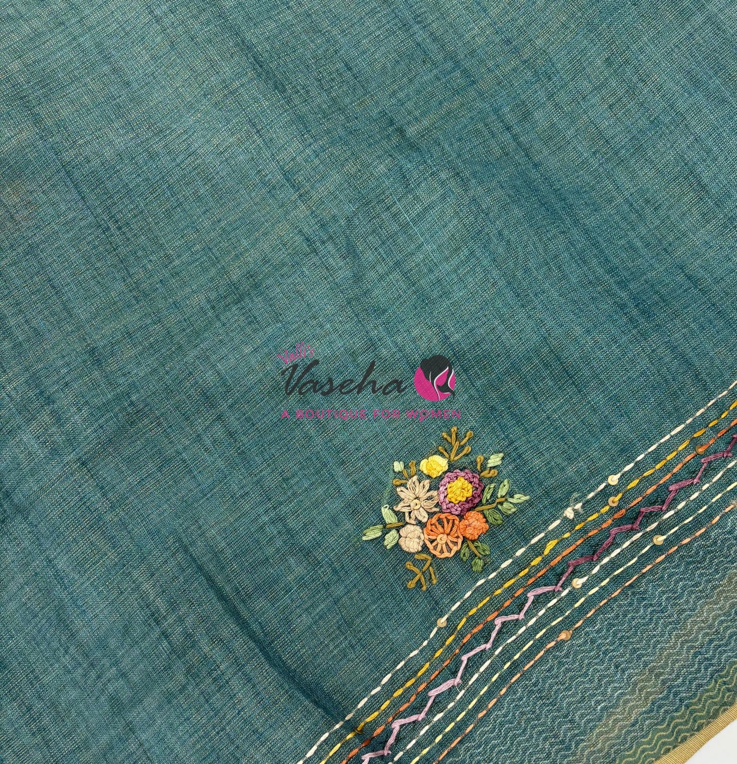 French Knot - Linen Tissue Saree - Blue Shade - VVLFN018