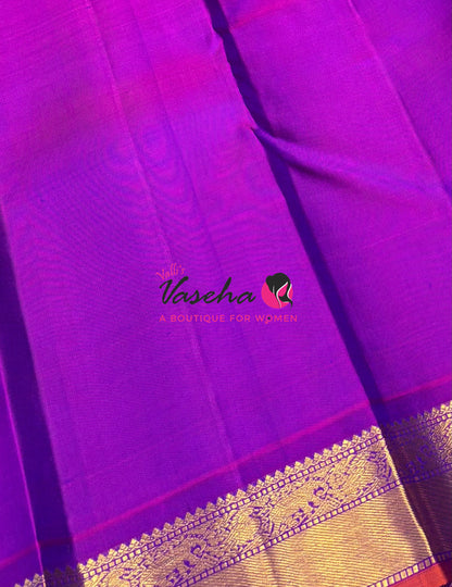 Pure Kanchipuram Silk Saree - Peacock Blue & Purple  Combo - VVPS025