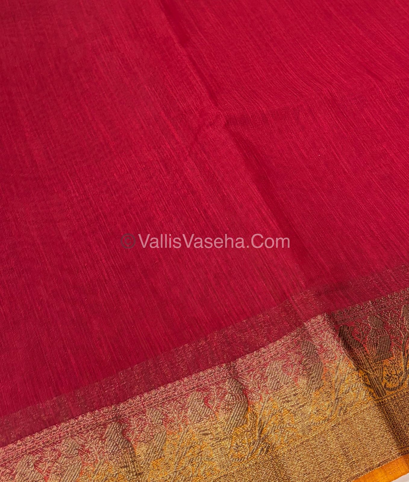Bamboo Silk Saree - Red  With Mustard Yellow Shade - VVBSS005
